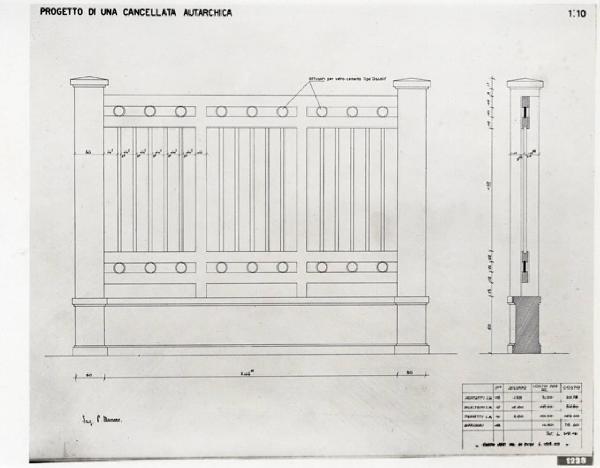 VII Triennale - Mostra dell'architettura - Sezione 6°. L'autarchia nella costruzione - Progetto per il concorso per la sostituzione delle cancellate di ferro