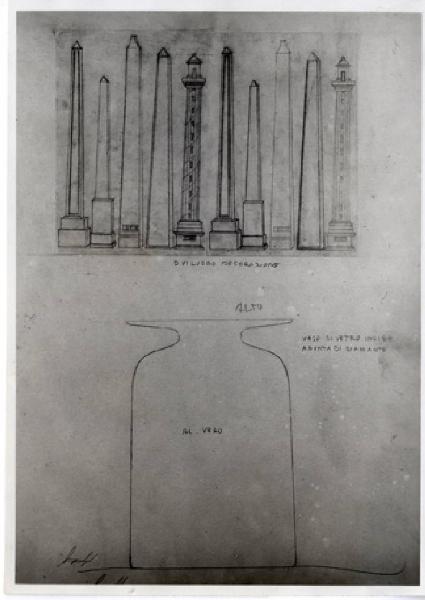 VII Triennale - Mostra dei metalli e dei vetri - Studio per vaso in vetro inciso di Piero Fornasetti