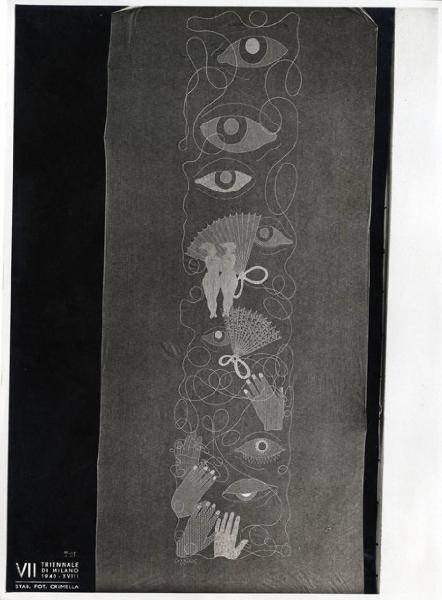 VII Triennale - Mostra dell'E.N.A.P.I. - Ricami e merletti - Tenda ricamata "Le vergini pudiche" di Agnoldomenico Pica