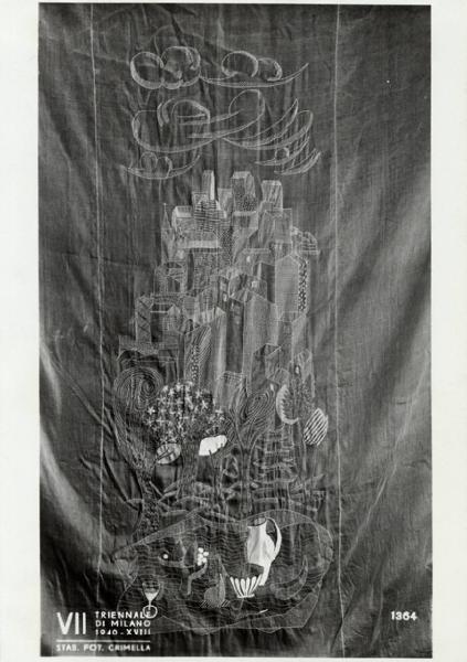 VII Triennale - Mostra dell'E.N.A.P.I. - Ricami e merletti - Tenda ricamata di Bramante Buffoni