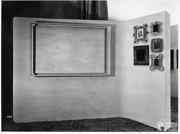 VII Triennale - Mostra delle cornici - Pannello "Nuda seduta" di Enrico Ciuti