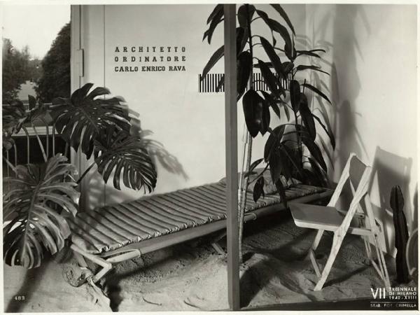VII Triennale - Mostra dell'attrezzatura coloniale - Lettino da campo e sedia in legno
