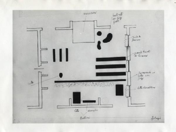 VII Triennale - Mostra dei tessuti e dei ricami - Sezione dei merletti e dei ricami - Studio per l'allestimento di Fabrizio Clerici