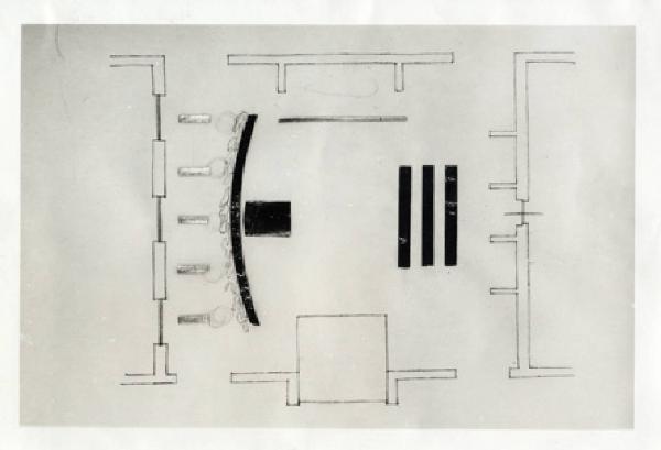 VII Triennale - Mostra dei tessuti e dei ricami - Sezione dei merletti e dei ricami - Studio per l'allestimento di Fabrizio Clerici