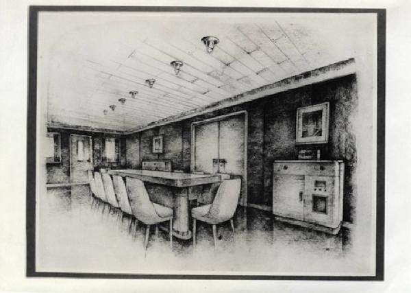VII Triennale - Arredamento per nave da guerra - Studio per Quadrato ufficiali - Melchiorre Bega