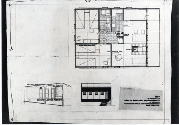 X Triennale - Parco Sempione - Casa prefabbricata di montagna - Disegno di progetto - Luciano Baldessari - Marcello Grisotti