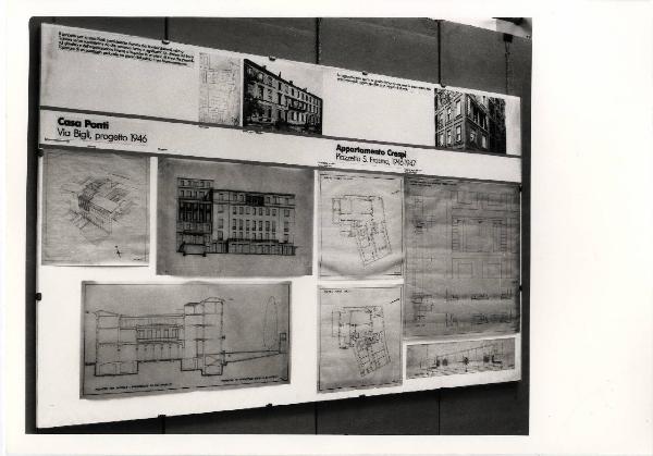 XVI Triennale - Secondo ciclo - Catasto del disegno - Giuseppe de Finetti, progetti 1920-1951 - Pannello con progetti