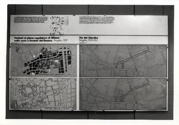 XVI Triennale - Secondo ciclo - Catasto del disegno - Giuseppe de Finetti, progetti 1920-1951 - Pannello con progetti