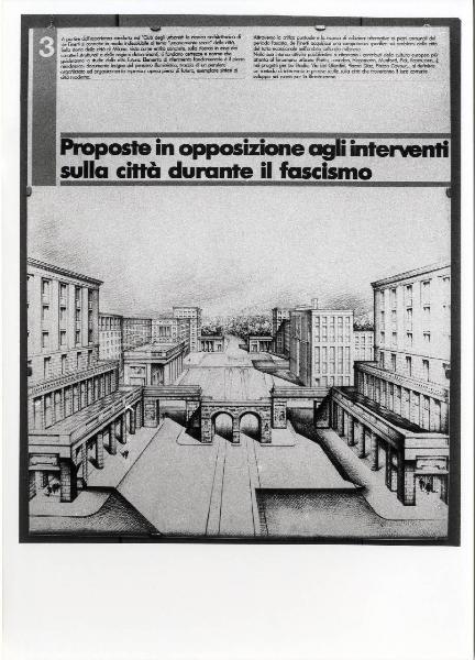 XVI Triennale - Secondo ciclo - Catasto del disegno - Giuseppe de Finetti, progetti 1920-1951 - Pannello delle proposte in opposizione agli interventi sulla città durante il fascismo