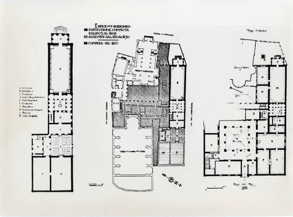 XVI Triennale - Terzo ciclo - Conoscenza della città - La città rituale. La città e lo stato di Milano, nell'età dei Borromeo - Piante di un edificio di F. Borromeo