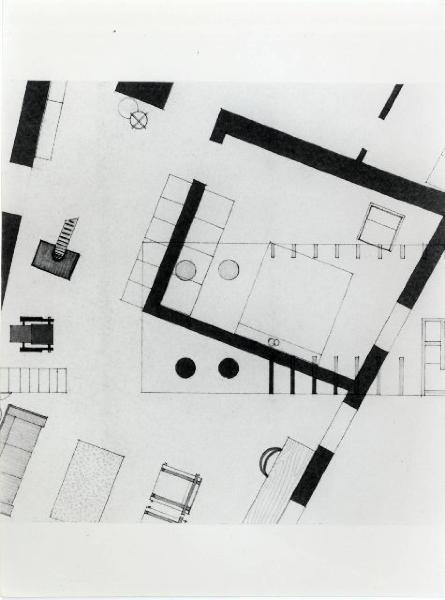 XVI Triennale - Terzo ciclo - La sistemazione del design - L'interno dopo la forma dell'utile (concorso) - Particolare di disegno di progetto di Pino Calzana