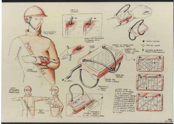 XVII Triennale - Le città del mondo e il futuro delle metropoli - Oltre la città la metropoli - Design (i comportamenti negli spazi pubblici, semipubblici e privati) - Equipaggiamento specializzato per pony express di M. Picco, C. Oliva, M. Varesco