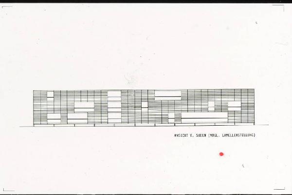 XVIII Triennale - Partecipazioni internazionali - Austria. Transit XVIII - Disegno di facciata di edificio con aperture flessibili