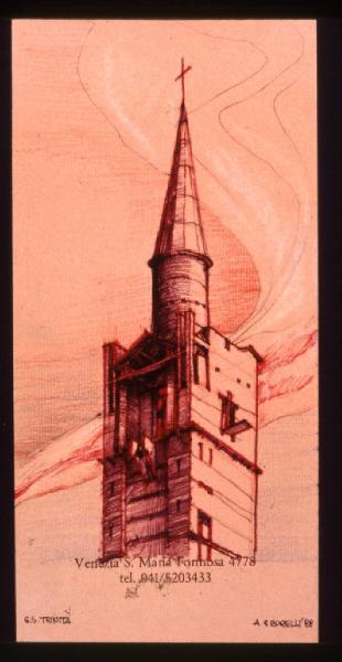 XIX Triennale - Le partecipazioni internazionali - Padiglione Italia - Disegno del campanile di Santissima Trinità a Magnano in Riviera di Augusto Romano Burelli