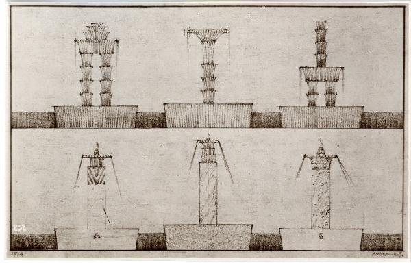 II Biennale - Sala del "nucleo architetti, scultori, pittori, decoratori" di Milano - Disegni di fontane