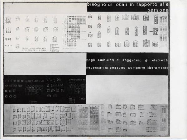 VIII Triennale - Mostra dell'abitazione - Seconda parte. Teoria - Pannello Bisogno di locali in rapporto alle persone