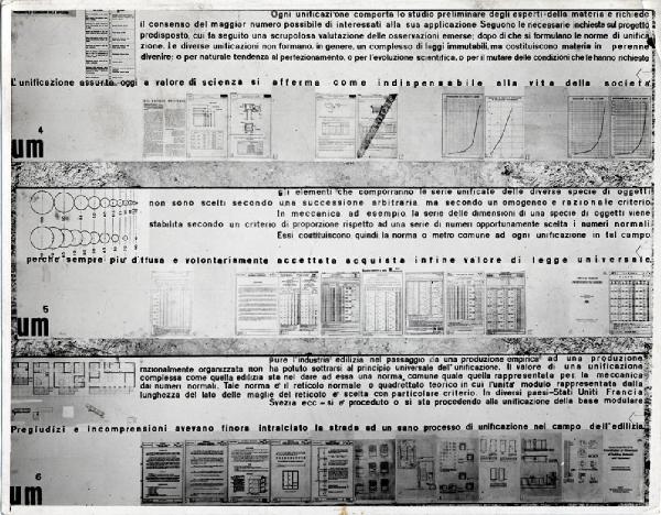 VIII Triennale - Unificazione, modulazione e industrializzazione nell'edilizia - Unificazione e modulazione - Pannello espositivo