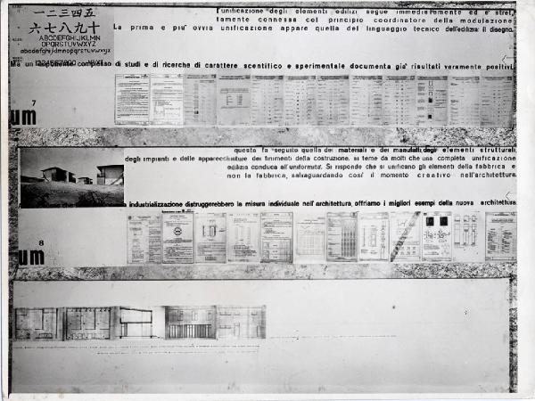 VIII Triennale - Unificazione, modulazione e industrializzazione nell'edilizia - Unificazione e modulazione - Pannello espositivo