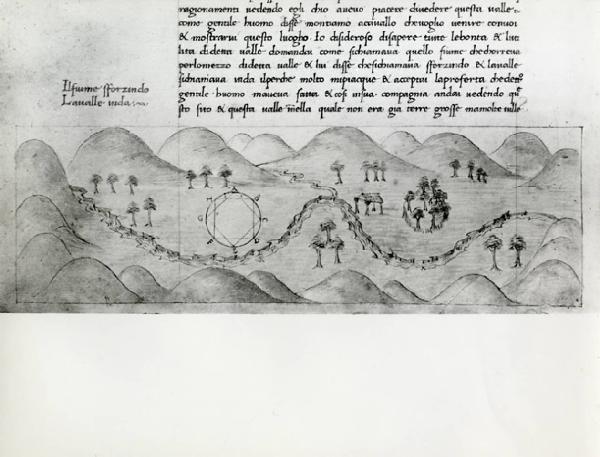 IX Triennale - Studi sulle proporzioni - Riproduzione di una pagina appartenente al manoscritto cartaceo "Trattato di architettura" del Filarete