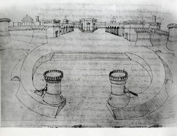 IX Triennale - Studi sulle proporzioni - Riproduzione di una pagina appartenente al manoscritto cartaceo "Trattato di architettura" di Francesco di Giorgio Martini