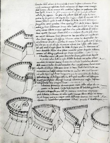 IX Triennale - Studi sulle proporzioni - Riproduzione di una pagina appartenente al manoscritto cartaceo "Trattato di architettura" di Francesco di Giorgio Martini