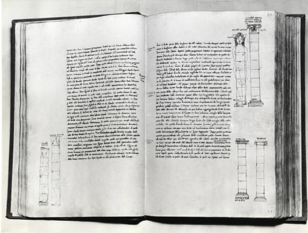 IX Triennale - Studi sulle proporzioni - Riproduzione di una pagina appartenente al manoscritto cartaceo "Trattato di architettura" di Francesco di Giorgio Martini