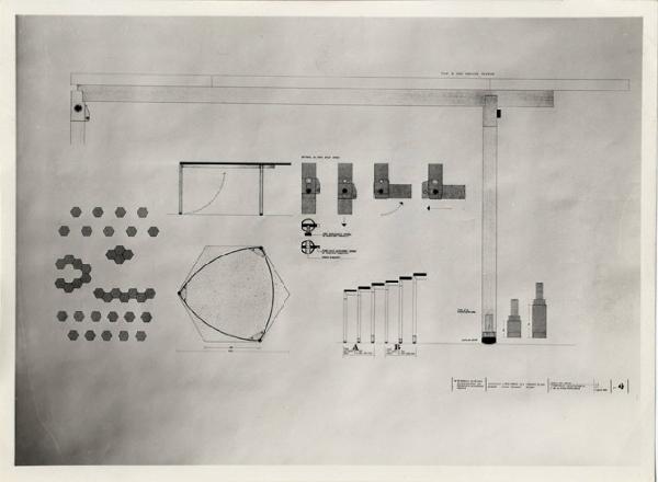 XII Triennale - La casa e la scuola - Allestimento e "isole di produzioni" - Progetto per tavolo esagonale di Renzo Zavanella