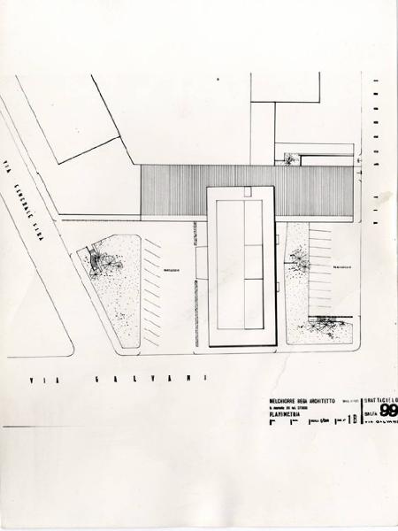 XII Triennale - Proposta di trasformazione della Zona Farini di Milano - Planimetria dell'isolato fra via Fara, via Galvani e via Bordoni a Milano