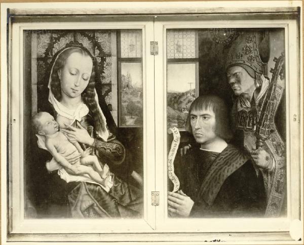 Seguace di Roger van der Weyden - Madonna con Bambino (parte sinistra); Arcivescovo e donatore (parte destra) - Dittico - Dipinto