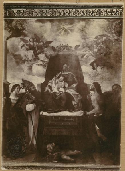 Lotto, Lorenzo - Madonna con Bambino e i Santi Caterina d'Alessandria, Agostino, Sebastiano, Antonio Abate e Giovannino - Dipinto - Olio su tela - Bergamo - Chiesa di Santo Spirito