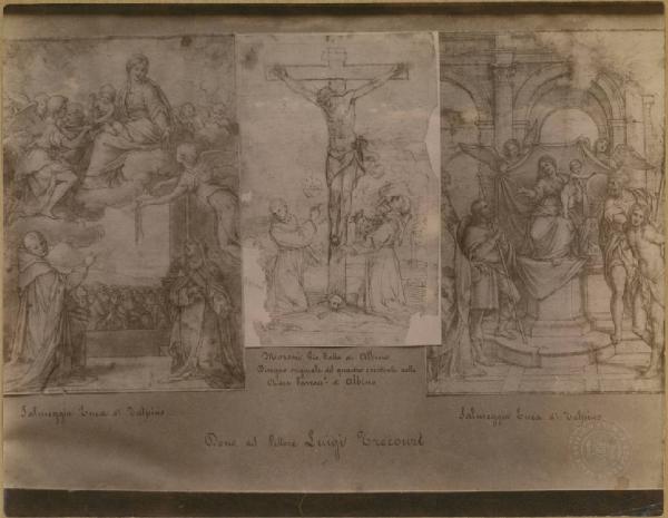 Trecourt, Luigi - Vergine in gloria (copia da Salmeggia Enea detto Talpino) - Disegno - Bergamo - Accademia Carrara / Trecourt, Luigi - Vergine in trono (copia da Salmeggia Enea detto Talpino) - Disegno - Bergamo - Accademia Carrara / Moroni, Giovanni Battista - Crocefissione - Disegno - Bergamo - Accademia Carrara