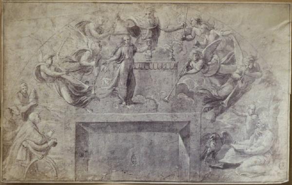 Sanzio, Raffaello - San Giovanni e il papa Leone X davanti alla visione dell'apertura del settimo sigillo - Recto - Disegno - Parigi - Museo del Louvre - Département des Arts graphiques