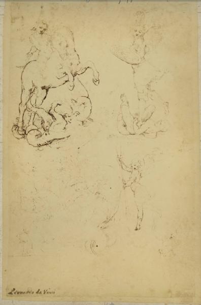 Cesare da Sesto - Studi per San Giorgio e il drago, san Michele e amorini con ippogrifi - Schizzi - Disegno