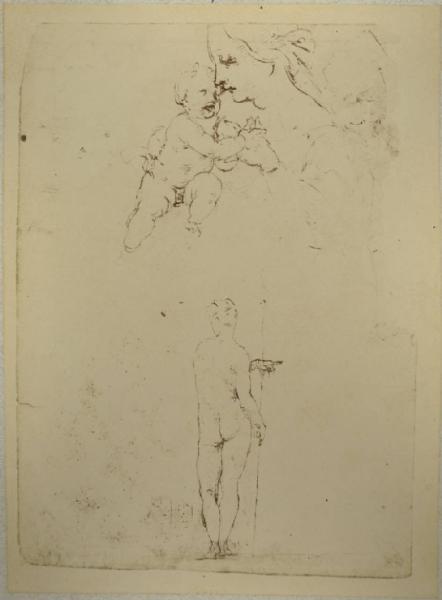 Cesare da Sesto - Studio per una Madonna con Bambino e una figura maschile da tergo - Schizzo - Disegno