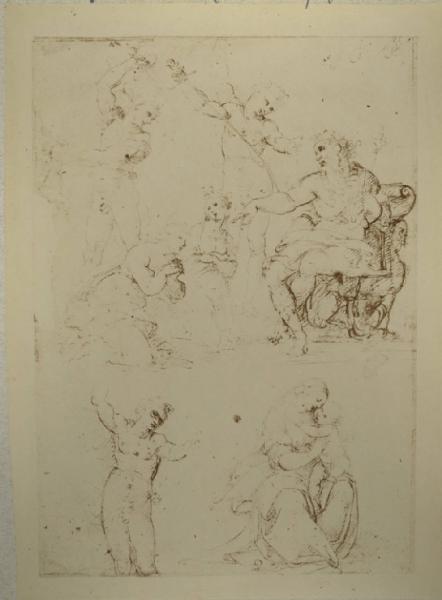 Cesare da Sesto - Studi per sei figure per l'episodio del Giudizio di Salomone e studio per una Madonna con Bambino - Schizzi - Disegno