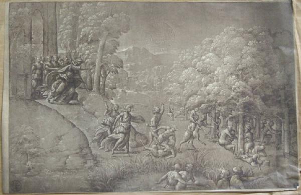 Bazzi, Giovanni Antonio (Sodoma detto il) - Scena mitologica - Battaglia tra amazzoni e satiri - Disegno