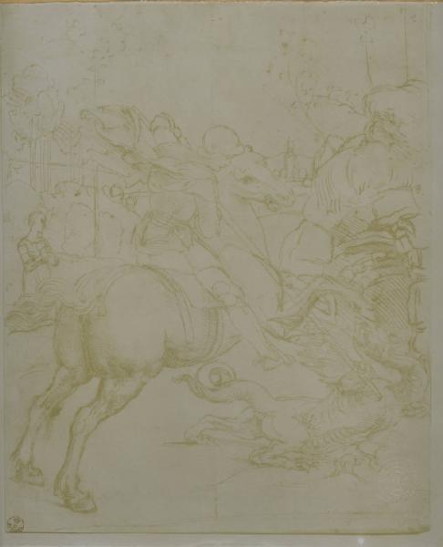 Sanzio, Raffaello - San Giorgio e il drago - Disegno preparatorio - Firenze - Uffizi - Gabinetto dei Disegni e delle Stampe