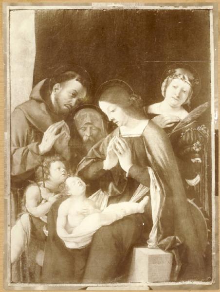 Lotto, Lorenzo - Madonna con Bambino e i Santi Giovannino, Francesco, Giuseppe e Caterina d'Alessandria - Dipinto - Olio su tavola - Cracovia - Collezione Puslowski