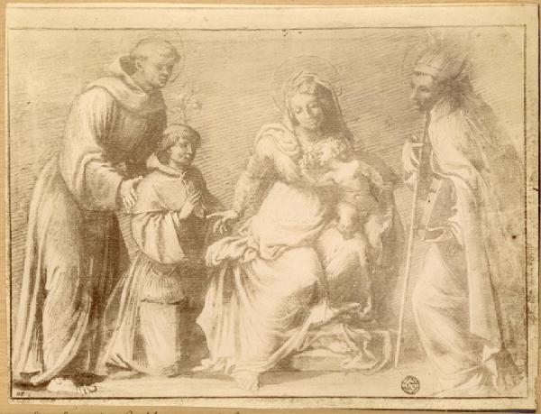 Lotto, Lorenzo - Madonna con Bambino, Sant' Antonio da Padova, Santo Vescovo e donatore - Disegno - Parigi - Museo del Louvre - Département des Arts graphiques