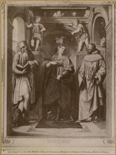 Bonvicino, Alessandro (detto Moretto) - Santa Margherita d'Antiochia con san Girolamo e san Francesco d'Assisi - Dipinto su tavola - Brescia - Chiesa di S. Francesco d'Assisi