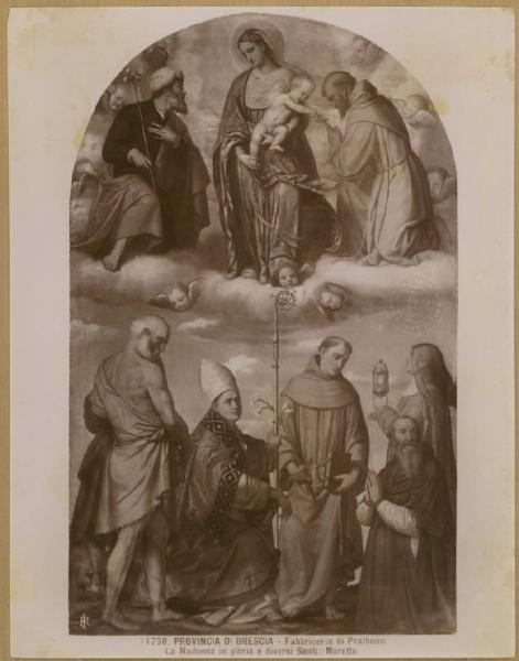 Bonvicino, Alessandro (detto Moretto) - Vergine in gloria tra san Giuseppe e san Francesco d'Assisi, con san Girolamo, santo vescovo, sant'Antonio da Padova, santa Chiara e il cardinale Uberto Gambara - Dipinto - Pralboino - Fabbriceria di Pralboino