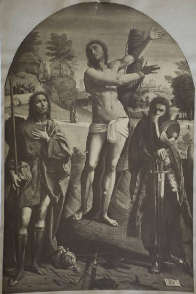 Benvenuti, Giovanni Battista detto Ortolano - San Sebastiano tra i santi Rocco e Demetrio - Dipinto - Olio su tavola - Londra - National Gallery