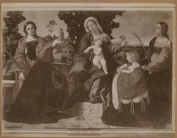 Negretti, Jacopo detto Palma il Vecchio - Sacra Conversazione con le sante Barbara e Giustina e due devoti - Dipinto - Olio su tela - Roma - Galleria Borghese