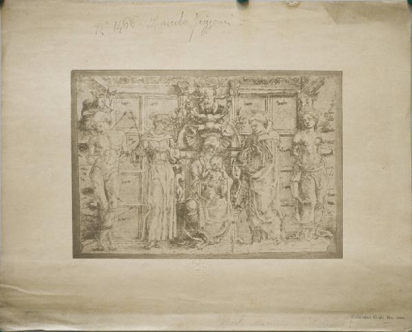 Tura, Cosme' (attr.) - Madonna con Bambino e i santi Sebastiano, Francesco, Domenico e Agata - Disegno - Londra - British Museum - Department of Prints and Drawings