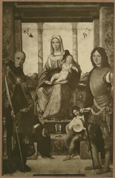 Marmitta, Francesco - Madonna con Bambino in trono tra due santi e angeli musici - Dipinto - Parigi - Museo del Louvre