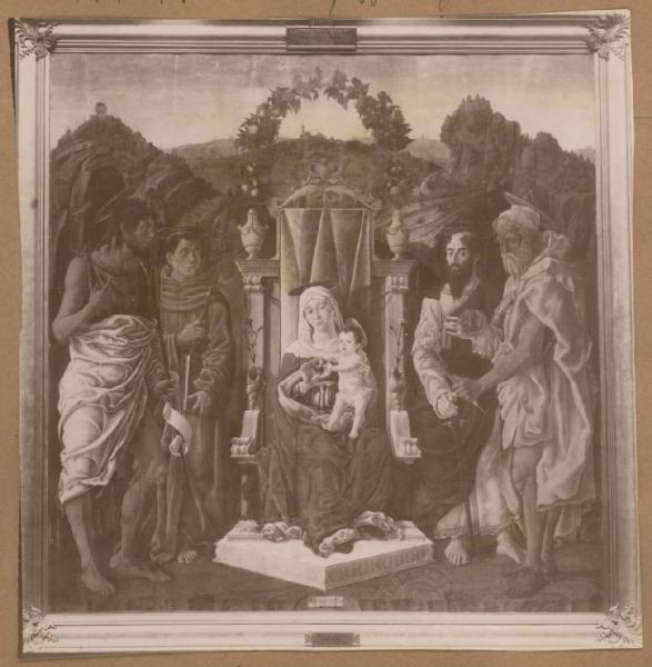 Zoppo, Marco - Madonna con Bambino in trono e i santi Giovanni Battista, Francesco, Paolo e Geronimo (Pala di Pesaro) - Dipinto su tavola - Berlino - Staatliche Museen