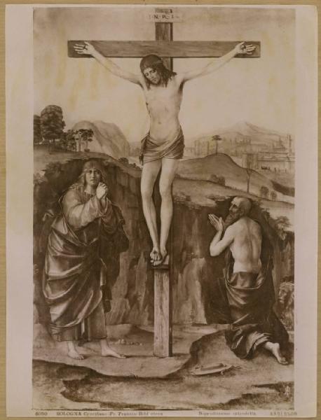 Raibolini, Francesco detto Francia - Crocifissione di Cristo con san Giovanni Evangelista e san Girolamo (Crocifissione Bianchini) - Dipinto - Bologna - Biblioteca Comunale