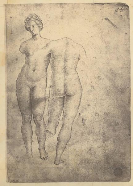 Due delle tre Grazie della Libreria Piccolomini del duomo di Siena - Disegno - Venezia - Galleria dell'Accademia