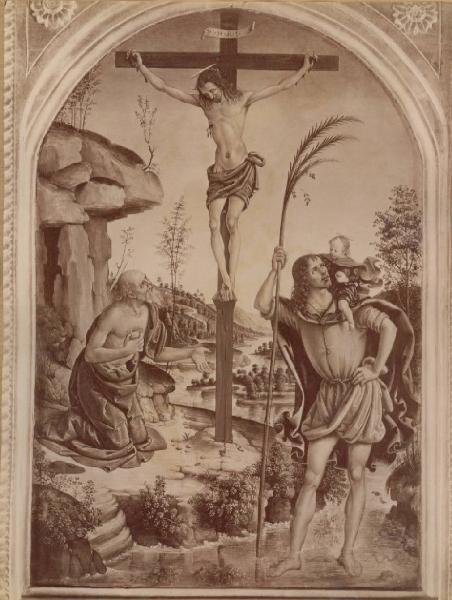 Bernardino di Betto detto Pinturicchio - Crocifisso con i santi Girolamo penitente e Cristoforo - Dipinto - Olio su tavola - Roma - Galleria Borghese