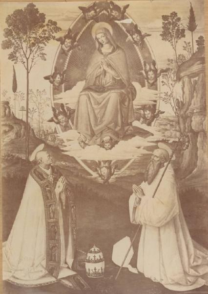 Bernardino di Betto detto Pinturicchio - Madonna in gloria tra i santi Gregorio Magno e Benedetto - Dipinto su tavola - San Gimignano